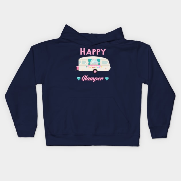 Happy Glamper - Pink Glam Camper Trailer RV Camping Kids Hoodie by PozureTees108